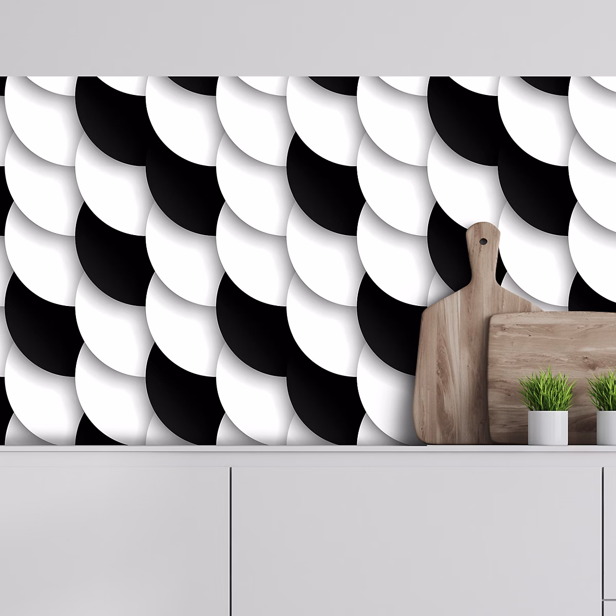 Crédence adhésive design écailles noir et blanc – 30 × 70cm