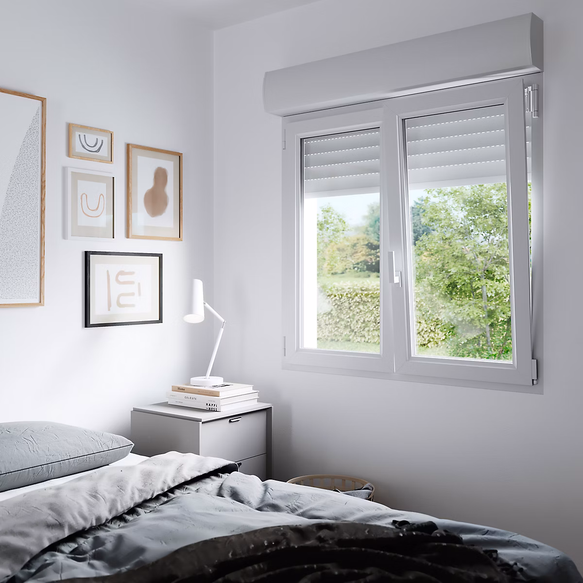 Fenêtre PVC 2 vantaux oscillo – battant + volet roulant électrique GoodHome blanc | 100 x h.155 cm