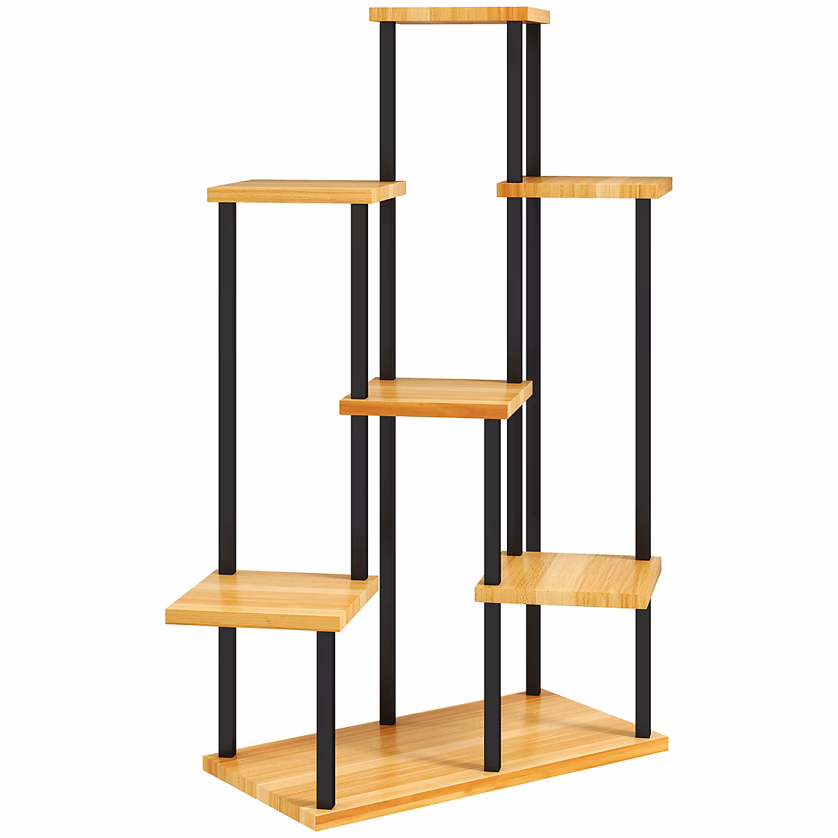 Étagère à fleurs 7 tablettes 5 niveaux dim. 87 × 61 × 106 cm acier époxy noir bois verni
