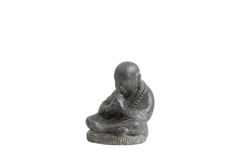 Décoration pour jardin aquatique coloris noir en pierre reconstituée figurine moine assis SEDA - 19 cm