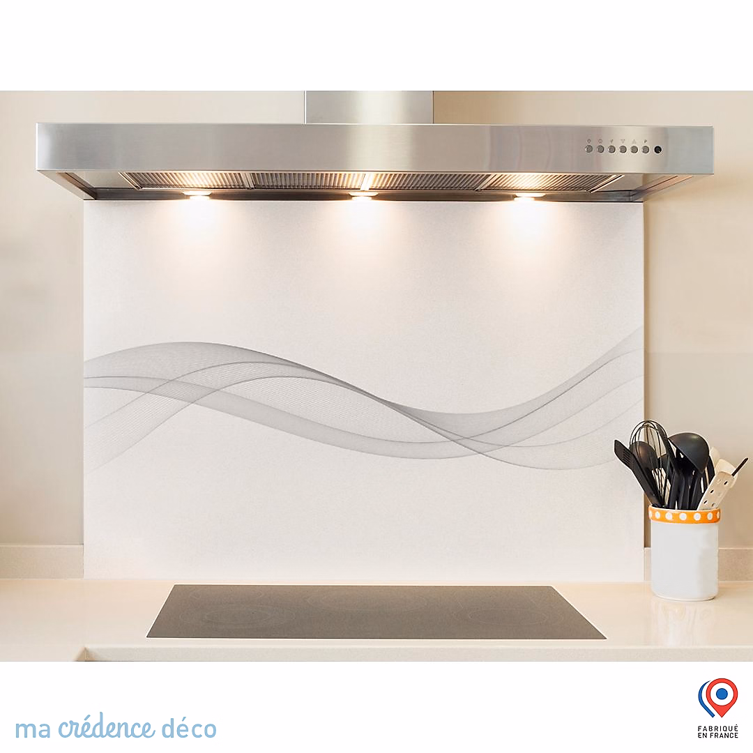 Crédence cuisine fond de hotte Courbe 3 blanc – Verre trempé, L 60 cm x H 45 cm, MaCrédenceDéco