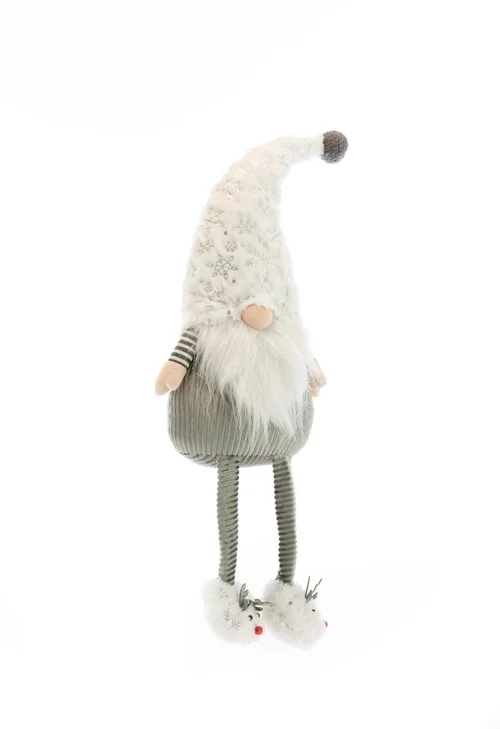 Gnome assis en tissu avec bonnet en maille floquée et flocons - 20 x 14 x 67 cm