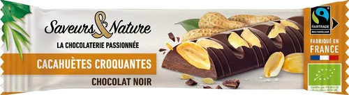 Barre chocolat noir incrustée cacahuètes sel bio Saveur et Nature - 30 g