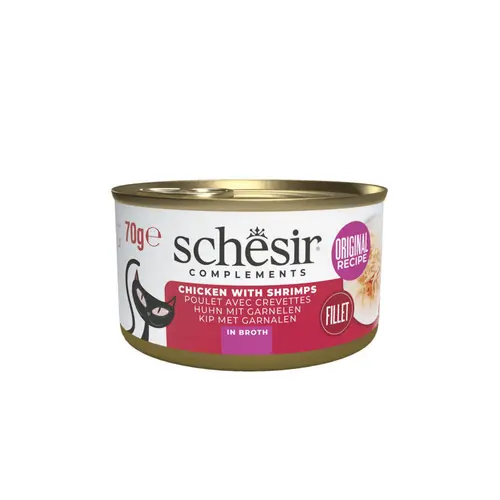 Alimentation humide pour chat poulet crevettes bouillon Schesir - 70 g