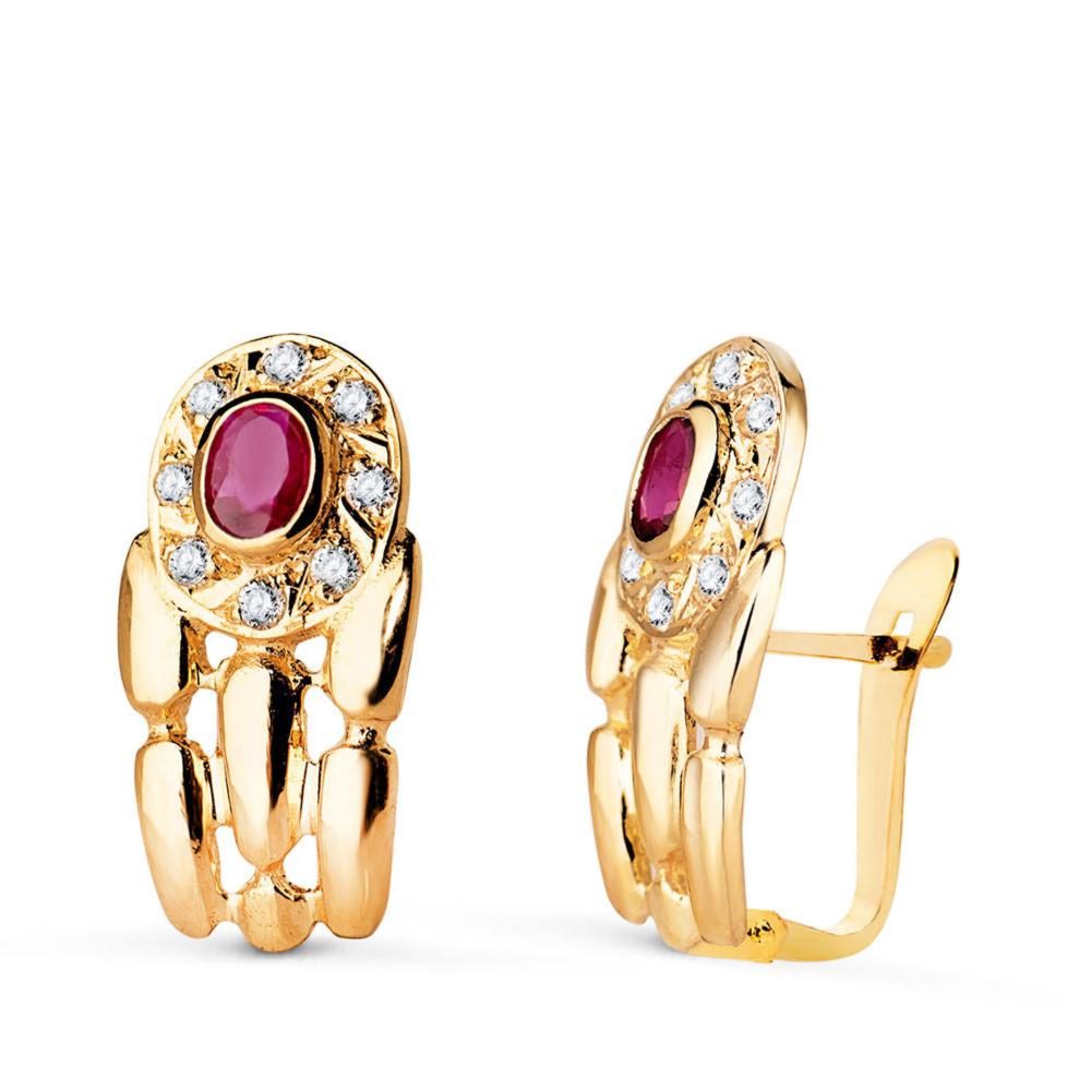 L'ATELIER D'AZUR Boucles d'Oreilles Or 18 Carats 750 Jaune Rubis et Zirconiums - Collection Panthère