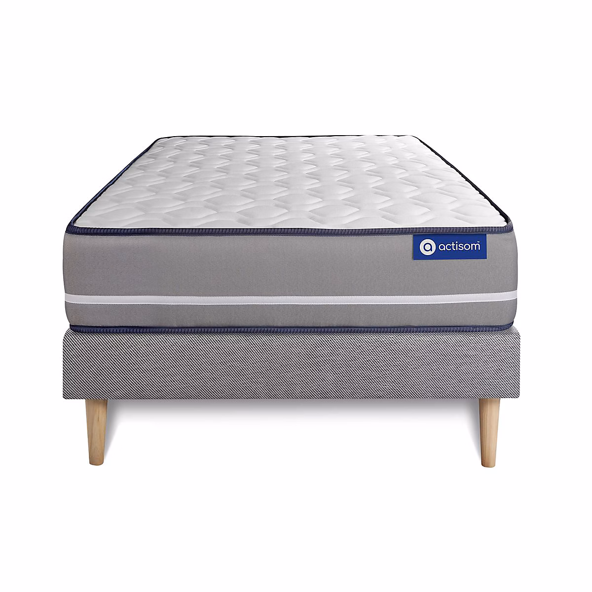 Ensemble – Matelas Latex et mémoire de forme 20cm d'épaisseur, 3 zones de confort, Confort ferme, Sommier tapissier en kit