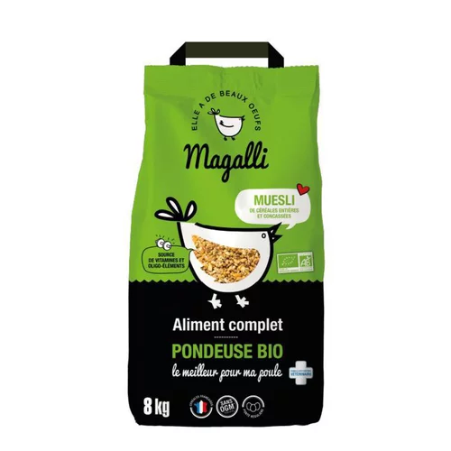 Aliment pour poule pondeuse bio Magalli en sac de granulés émiettés - 8 kg