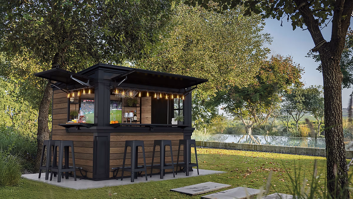 Abri de jardin avec bar en résine Walnut Keter surface extérieure totale 6 – 9 m²