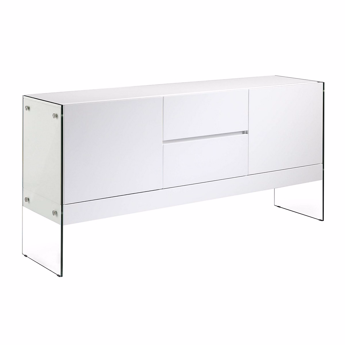 Buffet en bois blanc et verre trempé – Réf. SWVZXGIWH6586284065