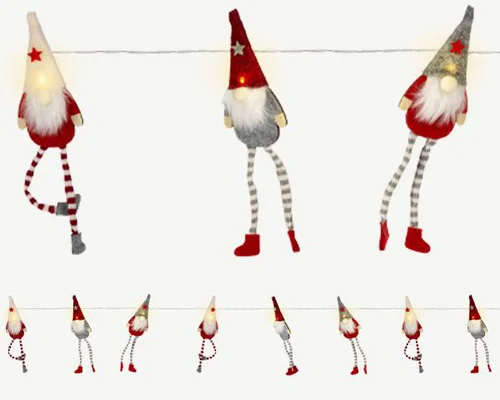 Guirlande décorative Père Noël et gnome LED coloris blanc chaud - 2 m
