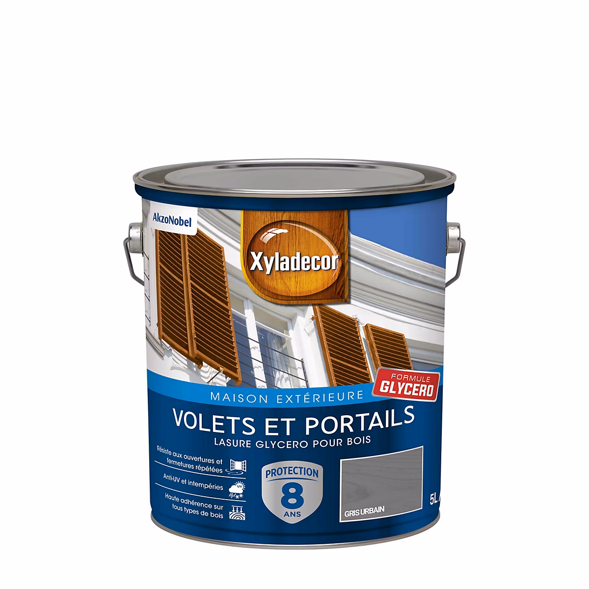 Peinture extérieure – Lasure bois extérieur volets et portails glycéro gris satin Xyladecor 5 L