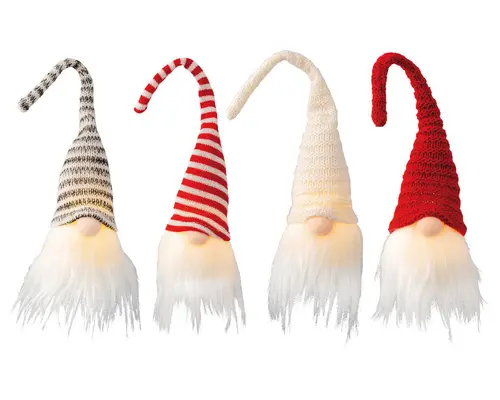 Gnome à bonnet rayé à LED fixe - 6 x 7 x 23,1 cm