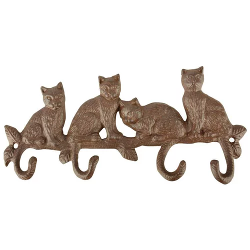 Crochets x 4 avec décor chat en fonte marron 29,1x4,4x13,8 cm
