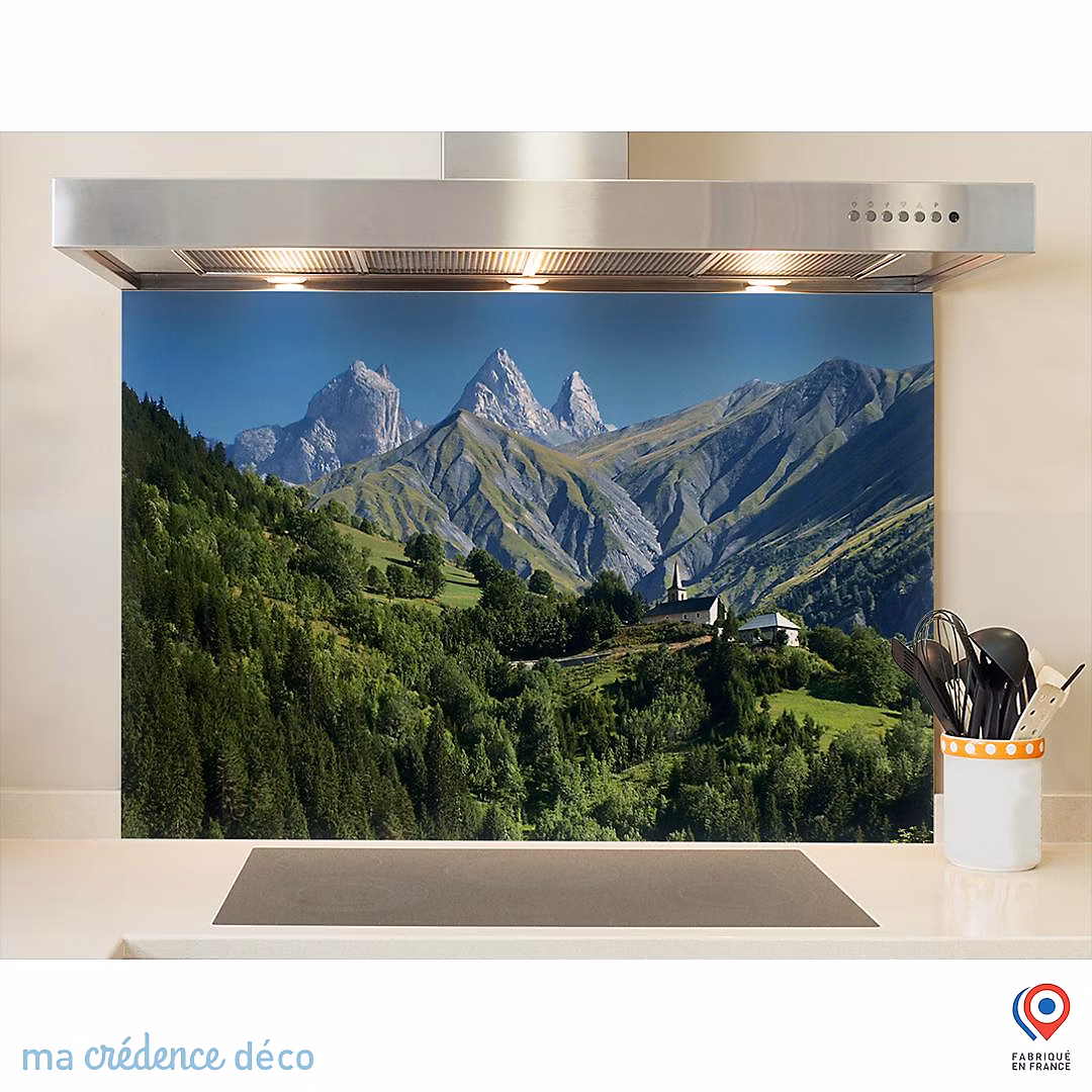 Crédence cuisine fond de hotte Cime d'Arves – Grandes Rousses, Alpes, Alu composite, L 90 cm x H 50 cm, MaCrédenceDéco