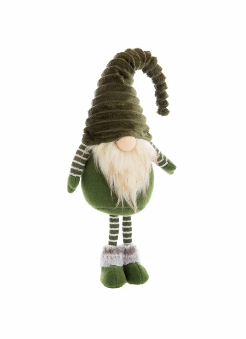 Gnome debout en tissu avec manches rayées vertes - 22 x 14 x 65 cm