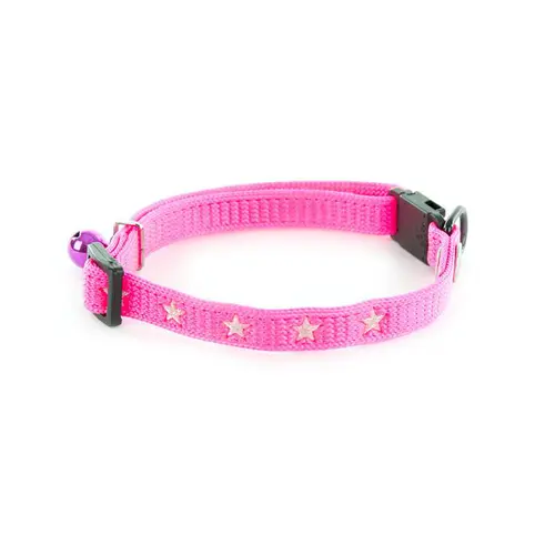 Collier Argent pour chat rose motif étoiles