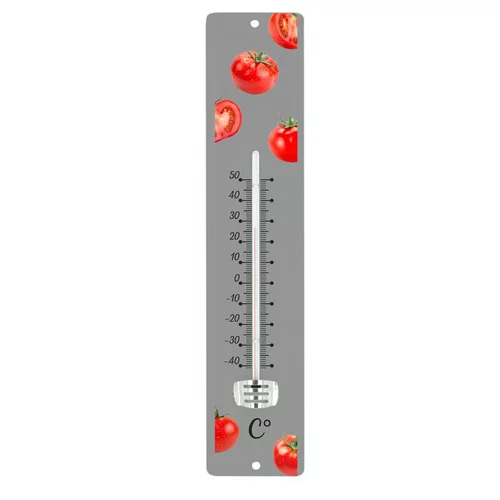 Thermomètre gris en tôle peinte à motif Tomates rouges 30 cm