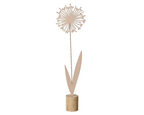 Fleur en fer beige sur support en bois - 12,5 x 5,5 x H 45 cm
