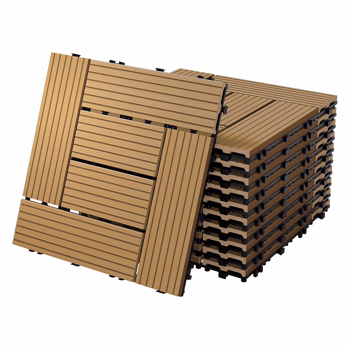Carreaux de sol WPC 30 × 30cm 3m² pour terrasse jardin piscine patio mosaïque teck