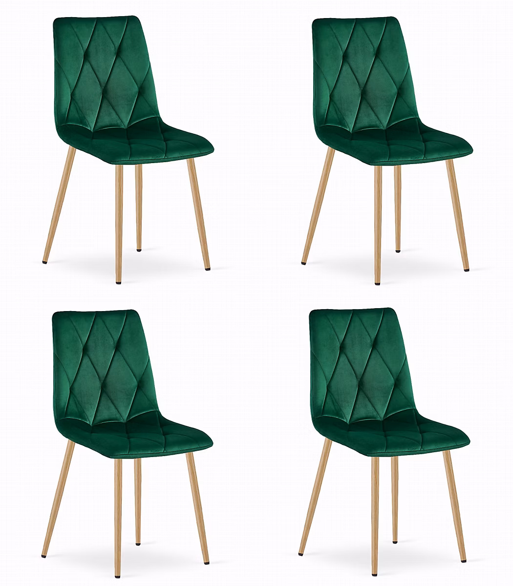 Chaise Valora TYRA en velours vert foncé – pieds couleur bois x4