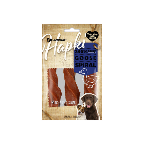 FRIANDISES POUR CHIEN 'HAPKI' FLAMINGO® - SPIRALE AVEC OIE - 85G
