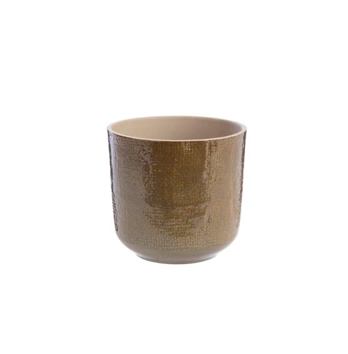 Cache-pot en céramique coloris jute vert Sandstone – 13,5 x 13 cm