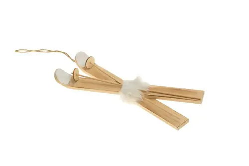 Décoration à suspendre skis en bois naturel avec fourrure - 10,5 x 28,5 cm