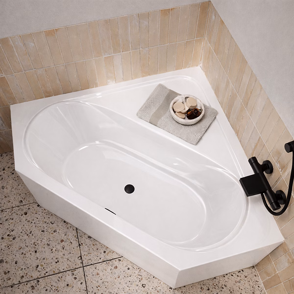 Baignoire d'angle 140 × 140 × 54 cm – 100% acrylique blanc brillant