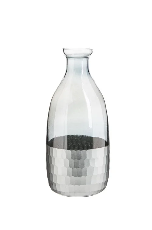 Vase décoratif soliflore bi matière coloris bleu en verre - 23 x 10 x 10 cm