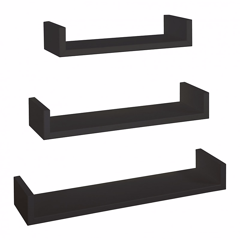 Ensemble de 3 étagères murales design noires – 60x8x15 | 5 cm | 50x8x15 | 5 cm et 40x8x15 | Aimantées
