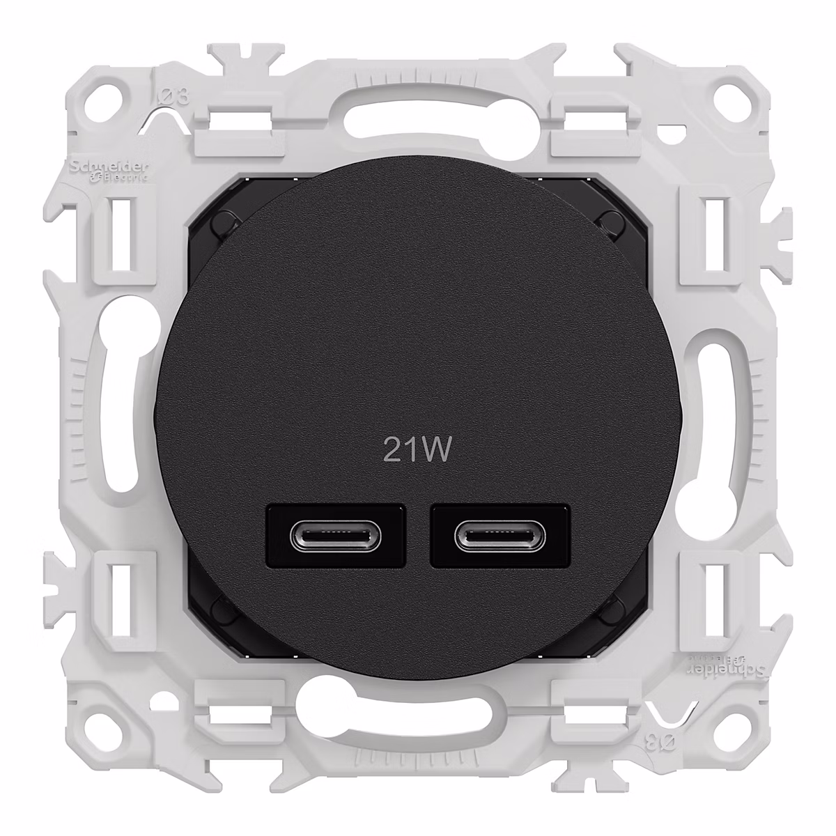 Chargeur double USB type C+C – 21W Power Delivery, noir onyx, Odace