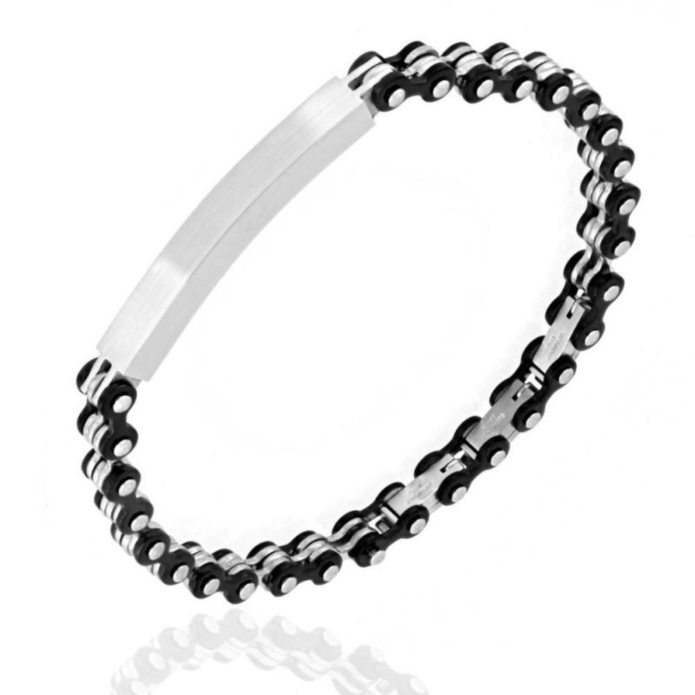 L'ATELIER D'AZUR Bracelet Gourmette Acier avec Plaque - Homme