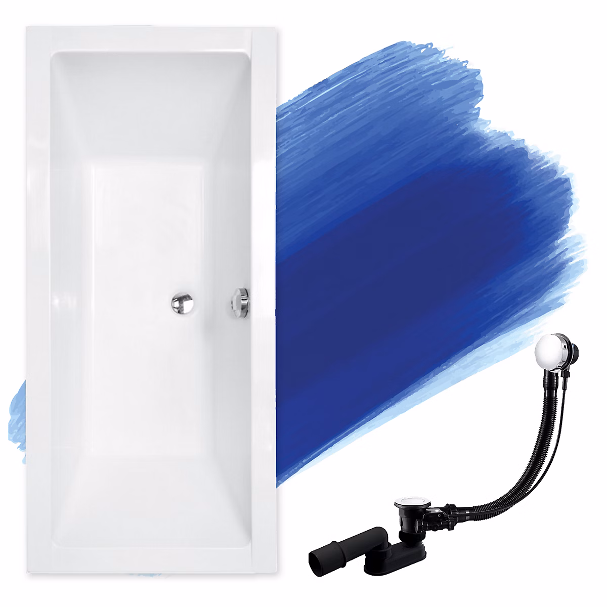 Baignoire rectangulaire 170 x 75 QUADRO SLIM acrylique blanc – sans Habillage + Pieds + Vidage à chromé
