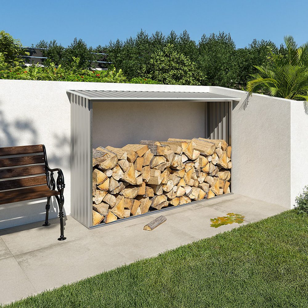 Abri bûches métal TRIGANO 3 stères avec toit incliné et structure acier galvanisé pour protéger votre bois au jardin – Réf. AGOBCIKAN0394433785