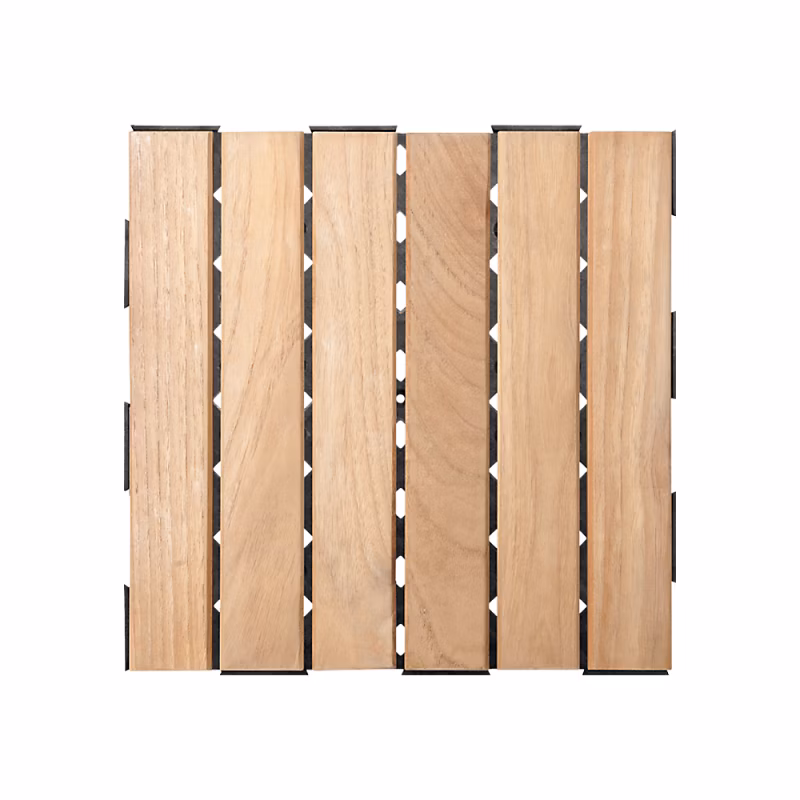 Dalle en bois teck naturel (lot de 4) – Miel 30 × 30 cm