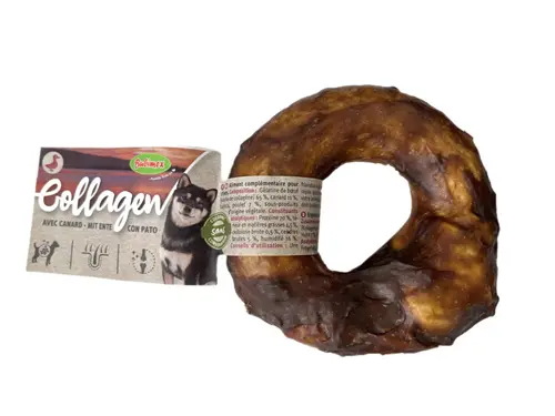 Friandise à mâcher pour chien en vrac donut de collagène au canard Bubimex – Ø 8 cm – Prix à la pièce