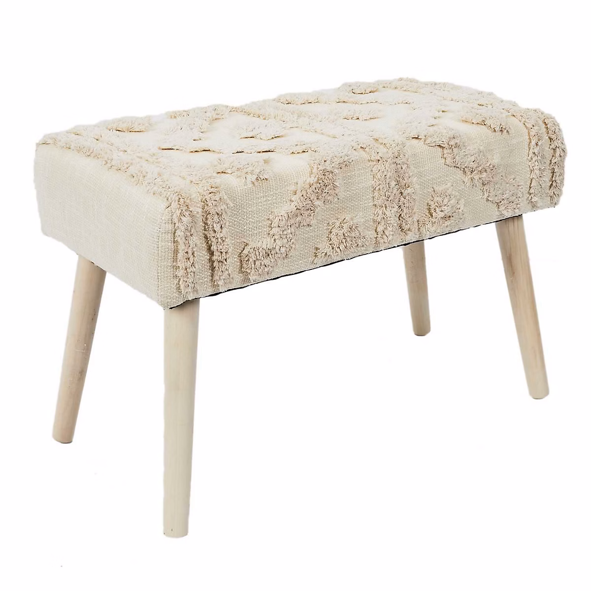 Banc avec motifs en relief design ethnique Blanc – L. 60 x l. 32 x H. 40 cm, MIRAGE