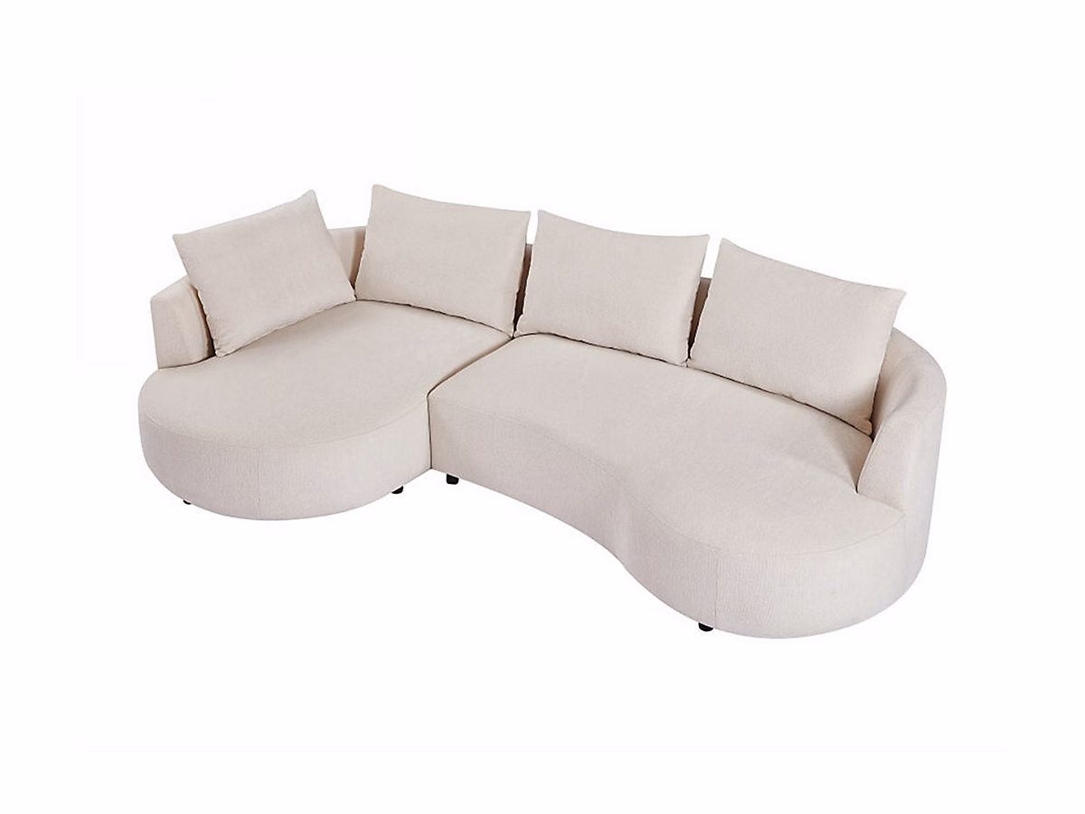 Canapé d'angle gauche en velours texturé beige LOUSADO | Canapé