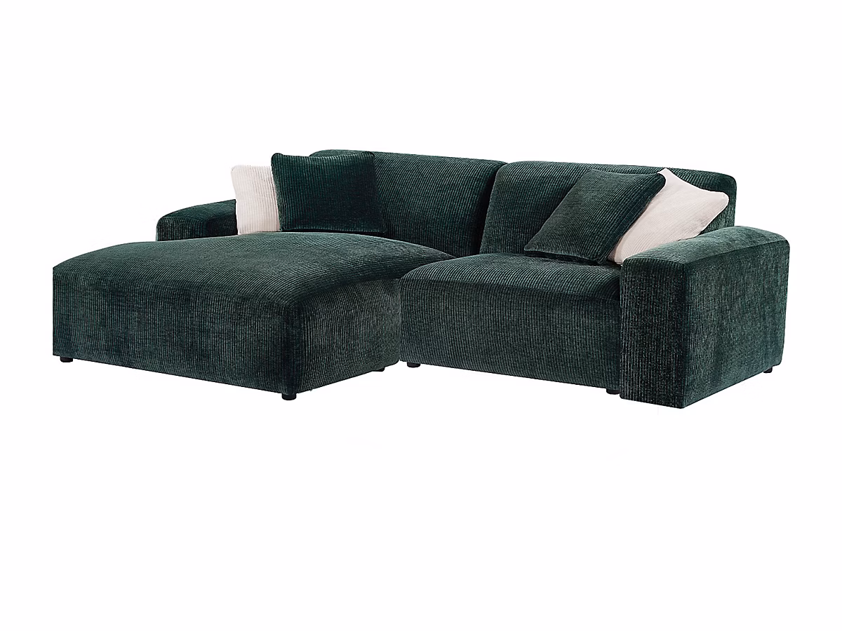 Canapé d'angle gauche en velours côtelé vert sapin TIRONO de Maison Céphy – Réf. HDKGZPOTC9458901652