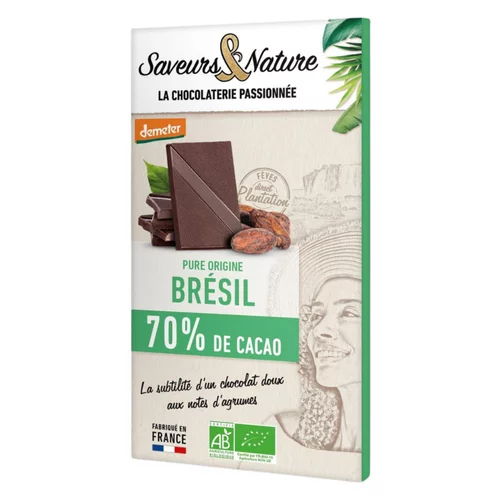 Chocolat noir 70% origine Brésil bio Saveurs et Nature - 80 g