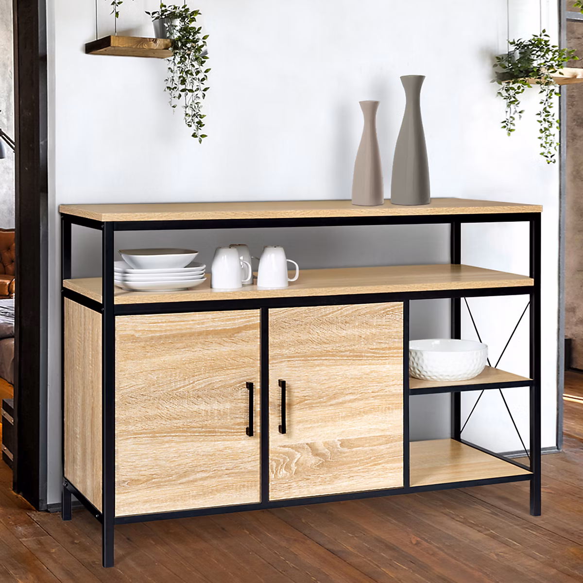 Buffet bas 100 cm 2 portes DETROIT design industriel – Réf. YHRHRSXPW3665847357