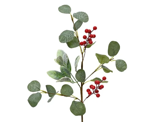 Tige artificielle eucalyptus baies rouges coloris rouge - 50 x 10 x 3 cm