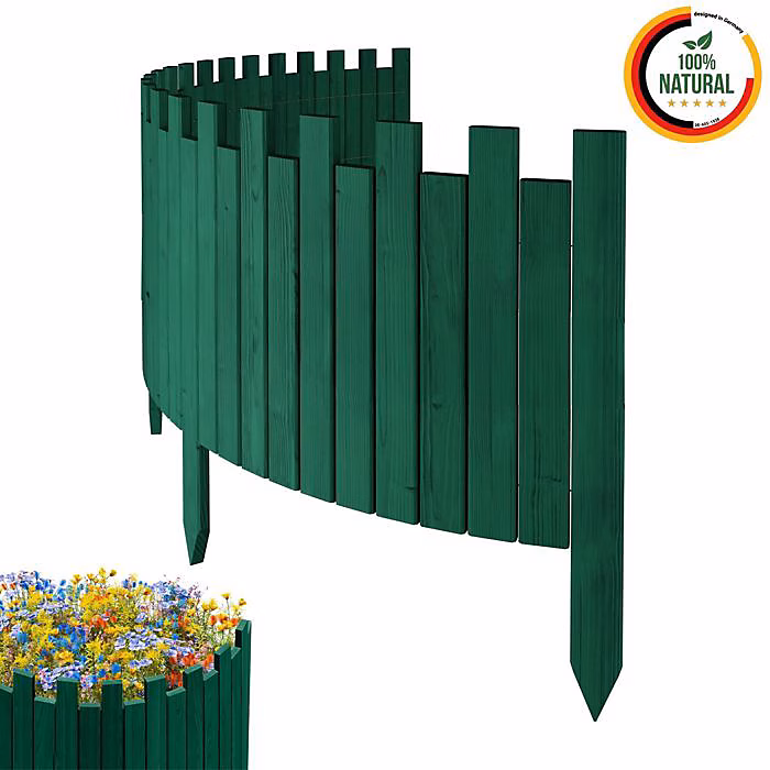 Bordure de jardin – Floranica, 200 cm x 40 cm, Bois de pin, Couleur verte, Esthétique crénelée