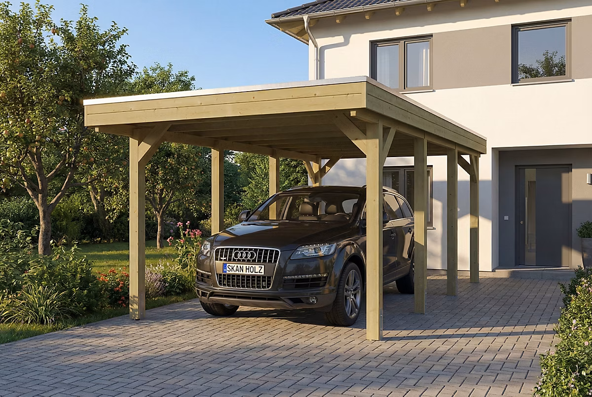 Carport SKAN HOLZ Friesland 320 × 555 cm – avec toit EPDM, imprégné vert