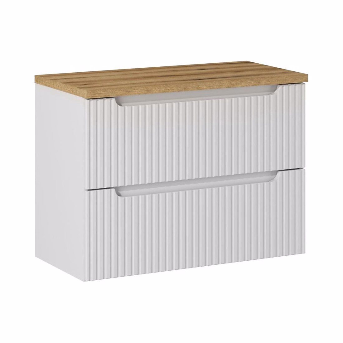 Ensemble de salle de bain VANO blanc 80cm : meuble sous vasque à tiroirs rainuré et plan pour vasque aspect chene clair – Réf. SFEGZHOBY5964031278