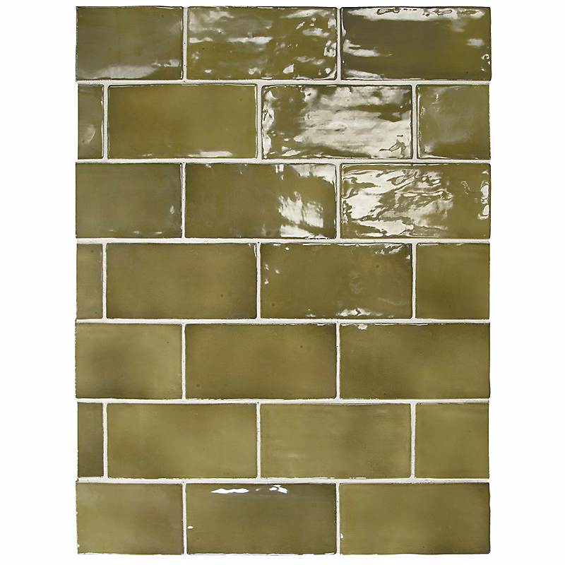 Carrelage mur effet zellige vert 7 – 5 × 15 cm MANACOR BASIL GREEN