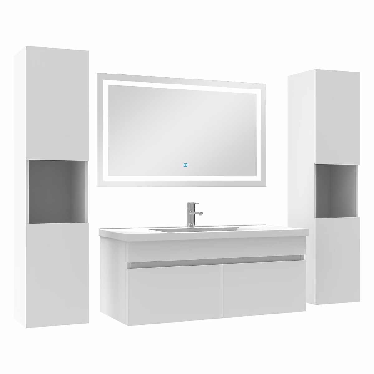 Ensemble meubles Salle de Bain 100cm vasque + colonne x2 + miroir lumineux Blanc – Réf. TXLIDMXTG1178504488