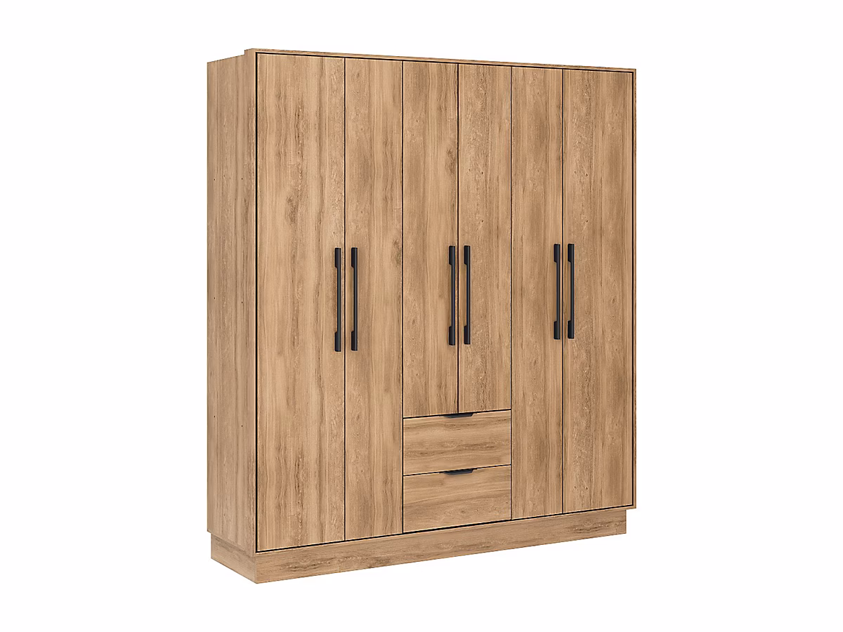 Armoire 6 portes et 2 tiroirs – L162 cm, Coloris : Naturel, FEOVA
