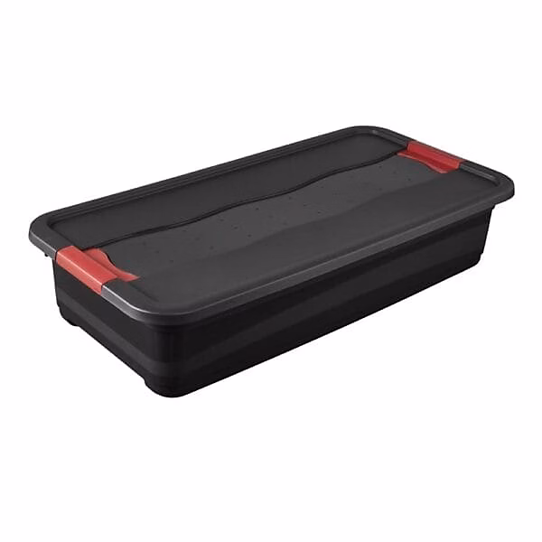 Boîte de rangement plate noire résistante 33 litres – Rouge
