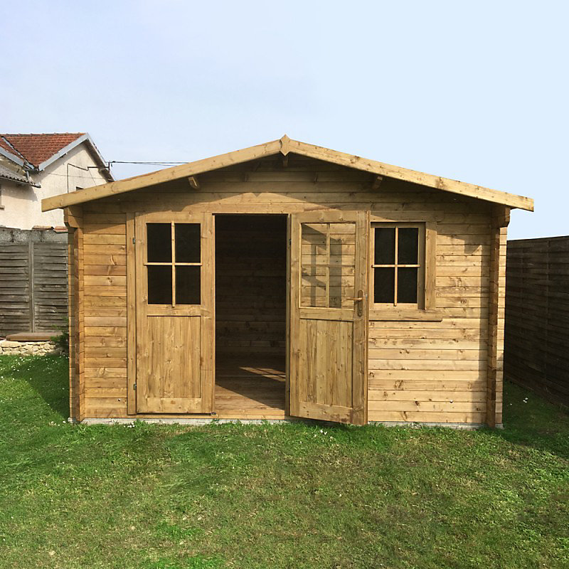 Abri de jardin bois traité 11 – 86m² Gardy Shelter 28mm, Marron, toit voliges 20mm